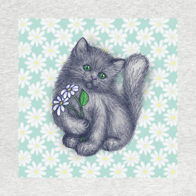 Cute Kitten with Daisies by micklyn